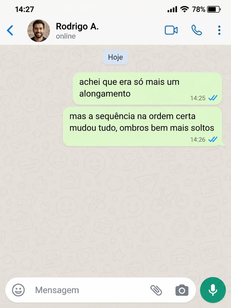 Print de conversa no WhatsApp: aluno relata ombros mais soltos
